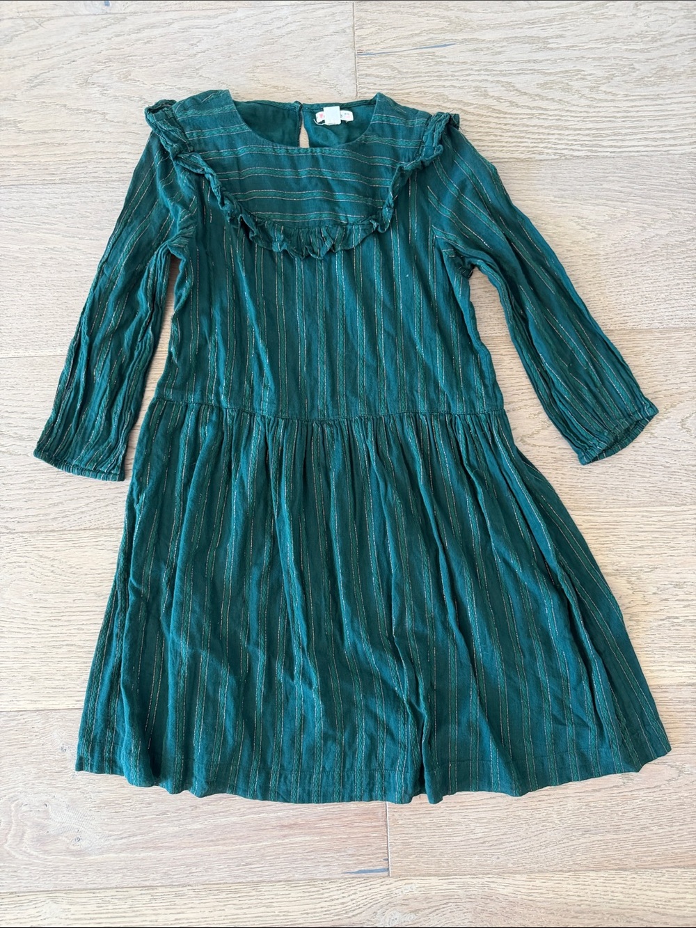 Crewcuts Teal-Green Ruffled Yoke Long-Sleeve Dress